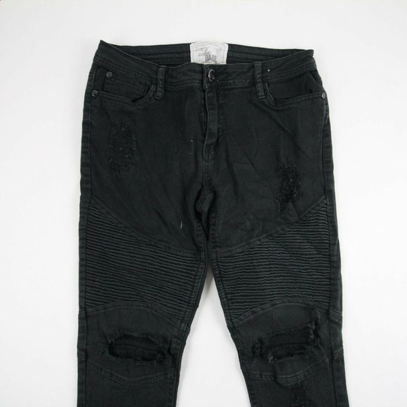 Soho Babe Womens Slim Straight Jeans Black Distressed Denim Low Rise Size 9 - Picture 3 of 9